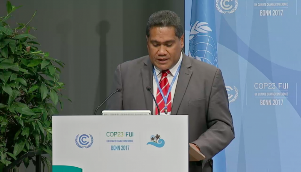 Delivering Tonga’s National Statement at COP23, Head of Delegation and CEO for MEIDECC, Mr. Paula Pouvalu Ma’u.
