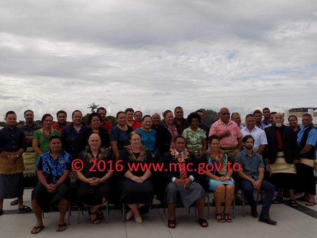 CEO of MEIDECC, Mr. Paula Pouvalu Ma'u, Ms. Adele Plummer- NZ Acting High Commissioner, delegations and guests at the Tonga National GCF Workshop