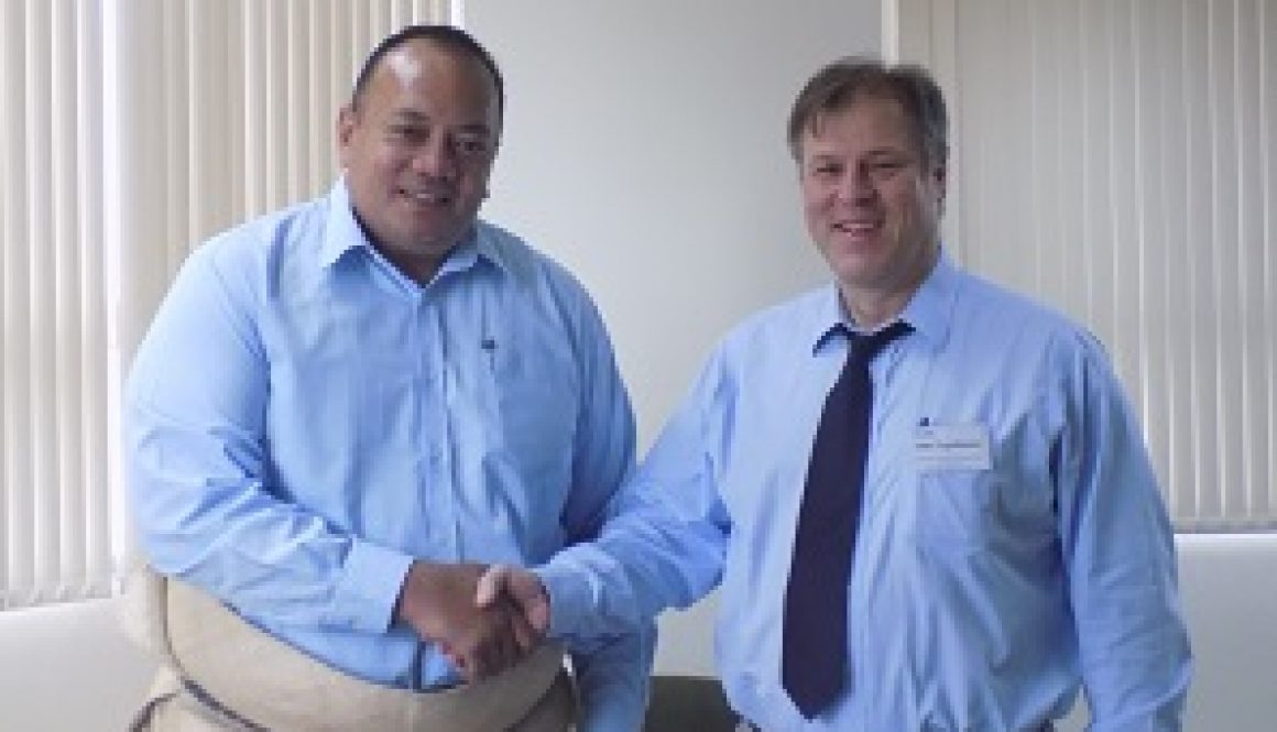 Deputy Prime Minister and Minister for MEIDECC Hon. Siaosi Sovaleni with the Director for CTCN Mr. Jukka Ukosainem